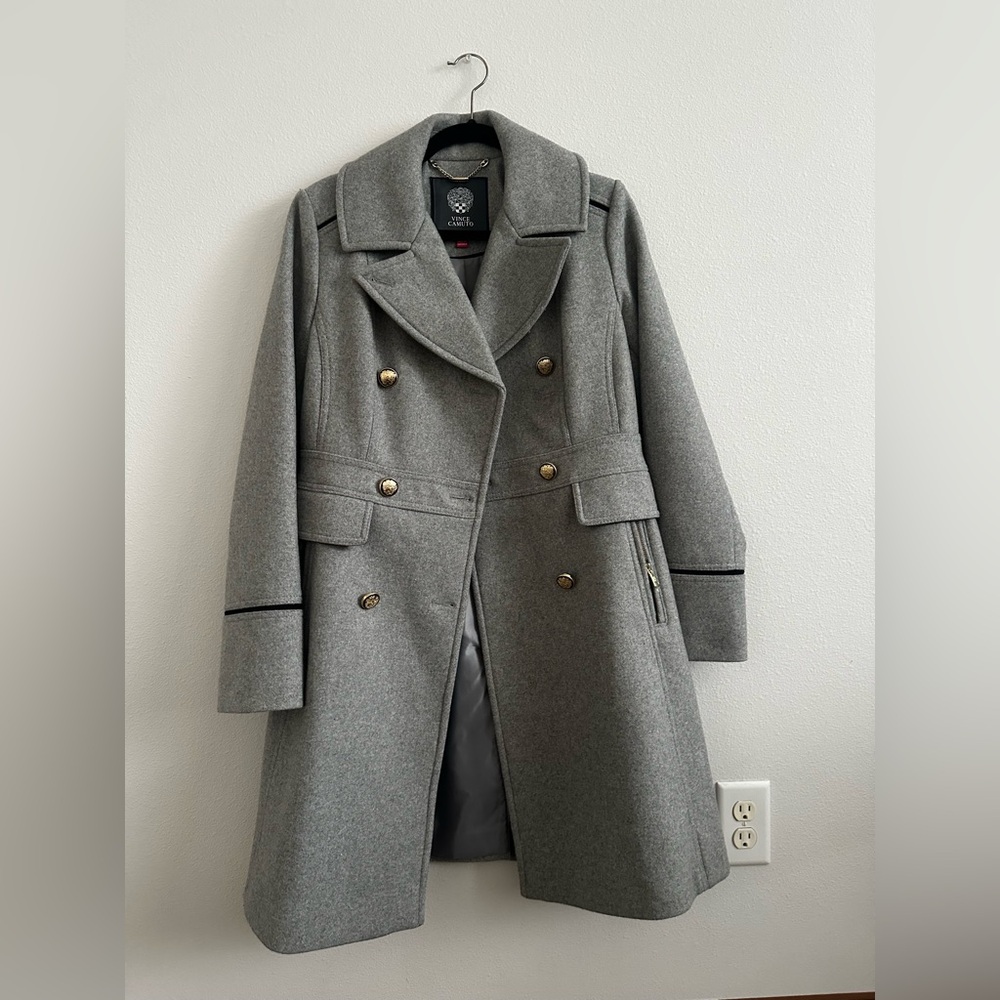 Vince Camuto Gray Trench Coat with Gold Buttons